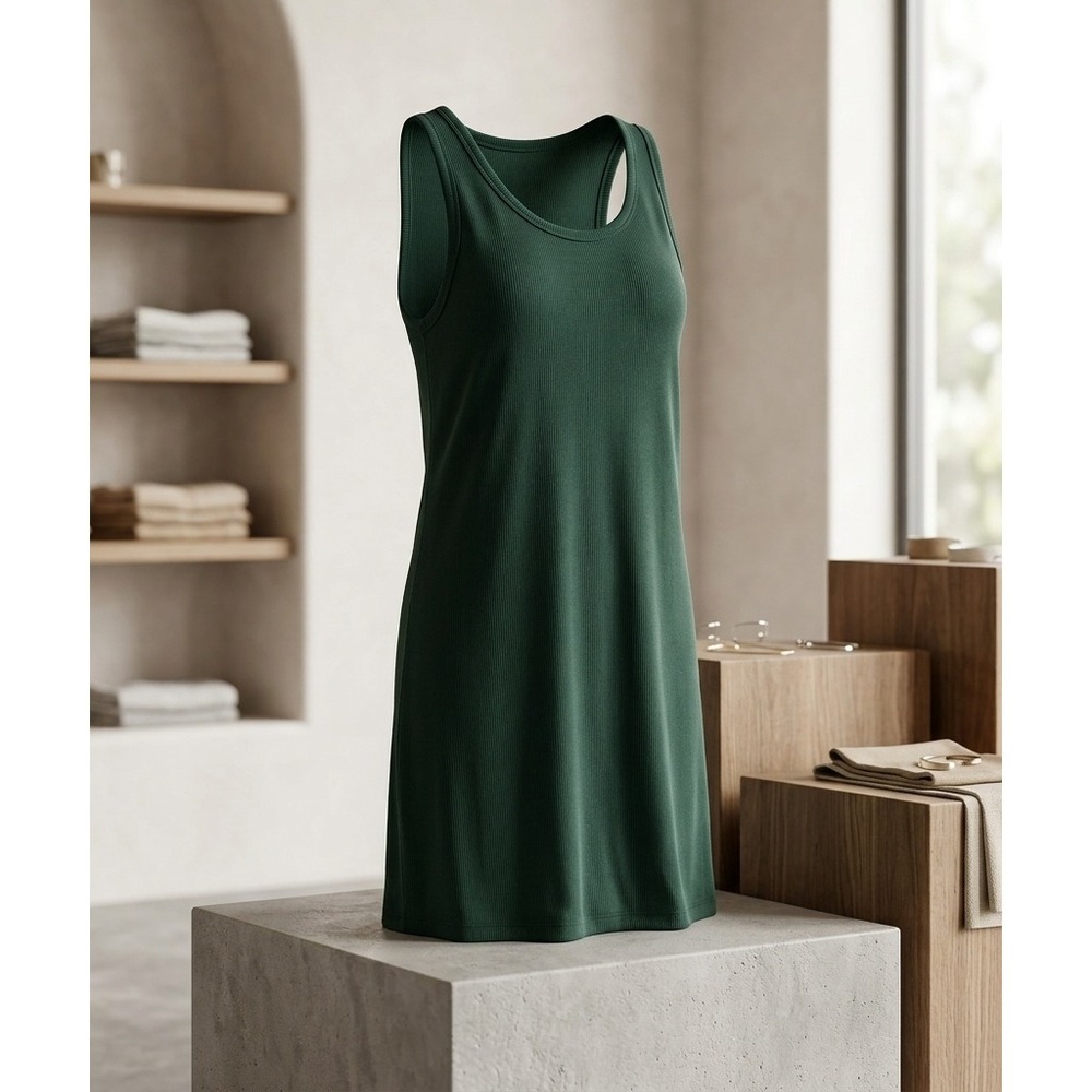 Plus Size 4X Dark Green Ribbed Sleeveless‎ Tunic Top Minimalist Dark Boho NWT